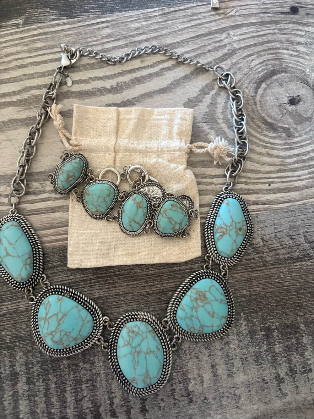 Premier Designs Turquoise-Tone Stone Necklace and Bracelet Set